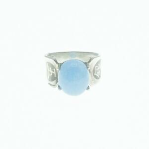 Blue Jade Sterling Silver Ring Size 7 10x12mm Cabochon Statement 925